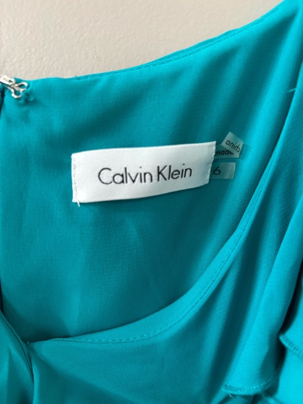 Calvin Klein Teal Ruffle-Front Spaghetti Strap Mini Dress - Picture 2 of 5
